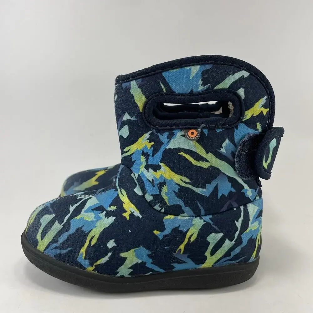 Bogs Bogs II Rain Boots Kids Size 9 Blue Faux Fur Lined Winter Snow Sport Camo